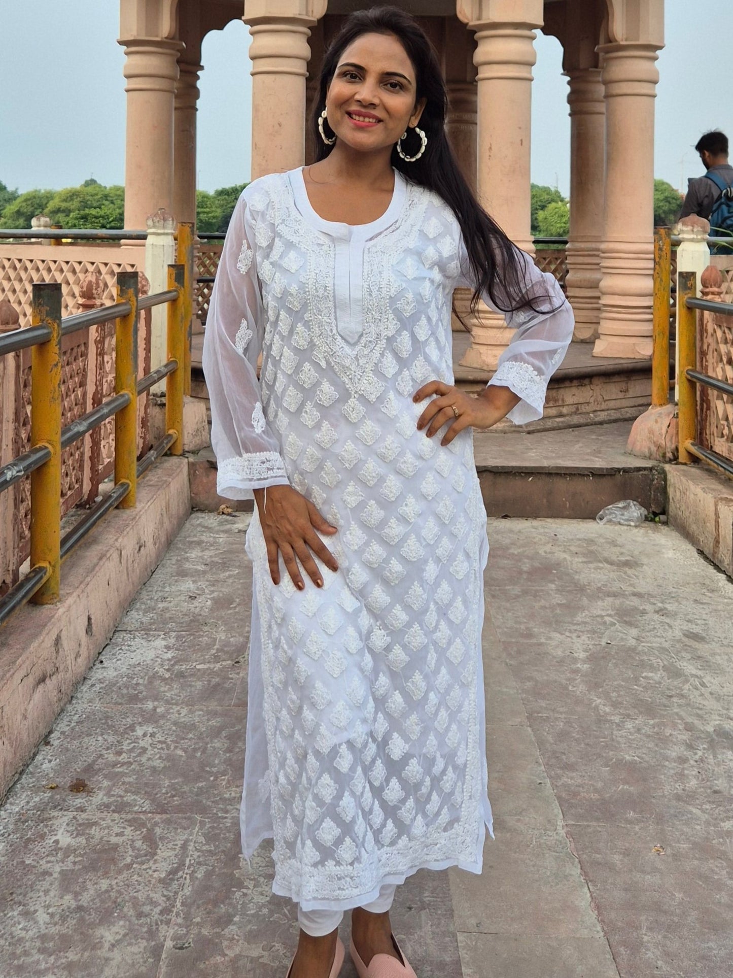 CHIKANKARI GEORGETTE LONG KURTI