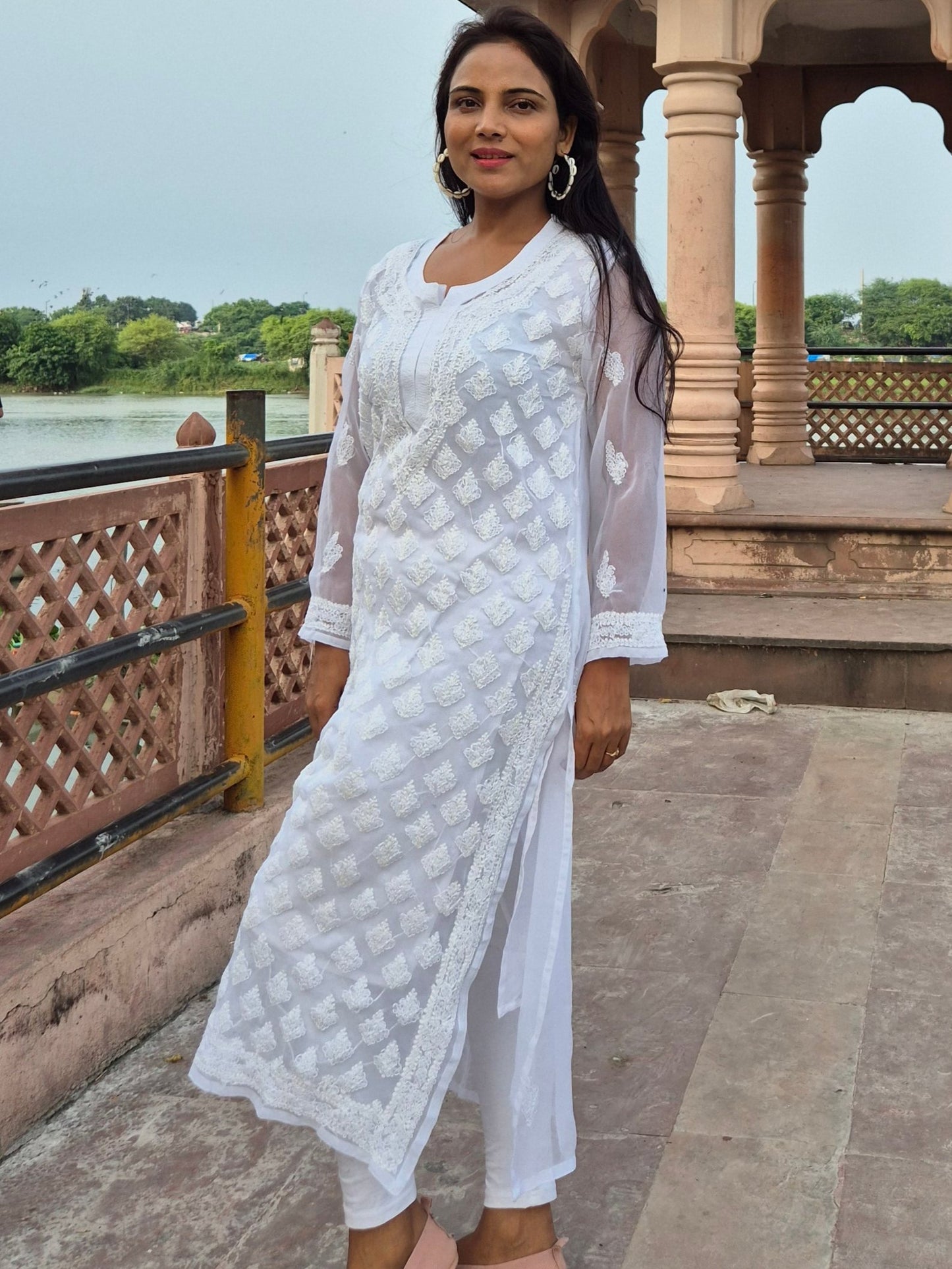 CHIKANKARI GEORGETTE LONG KURTI