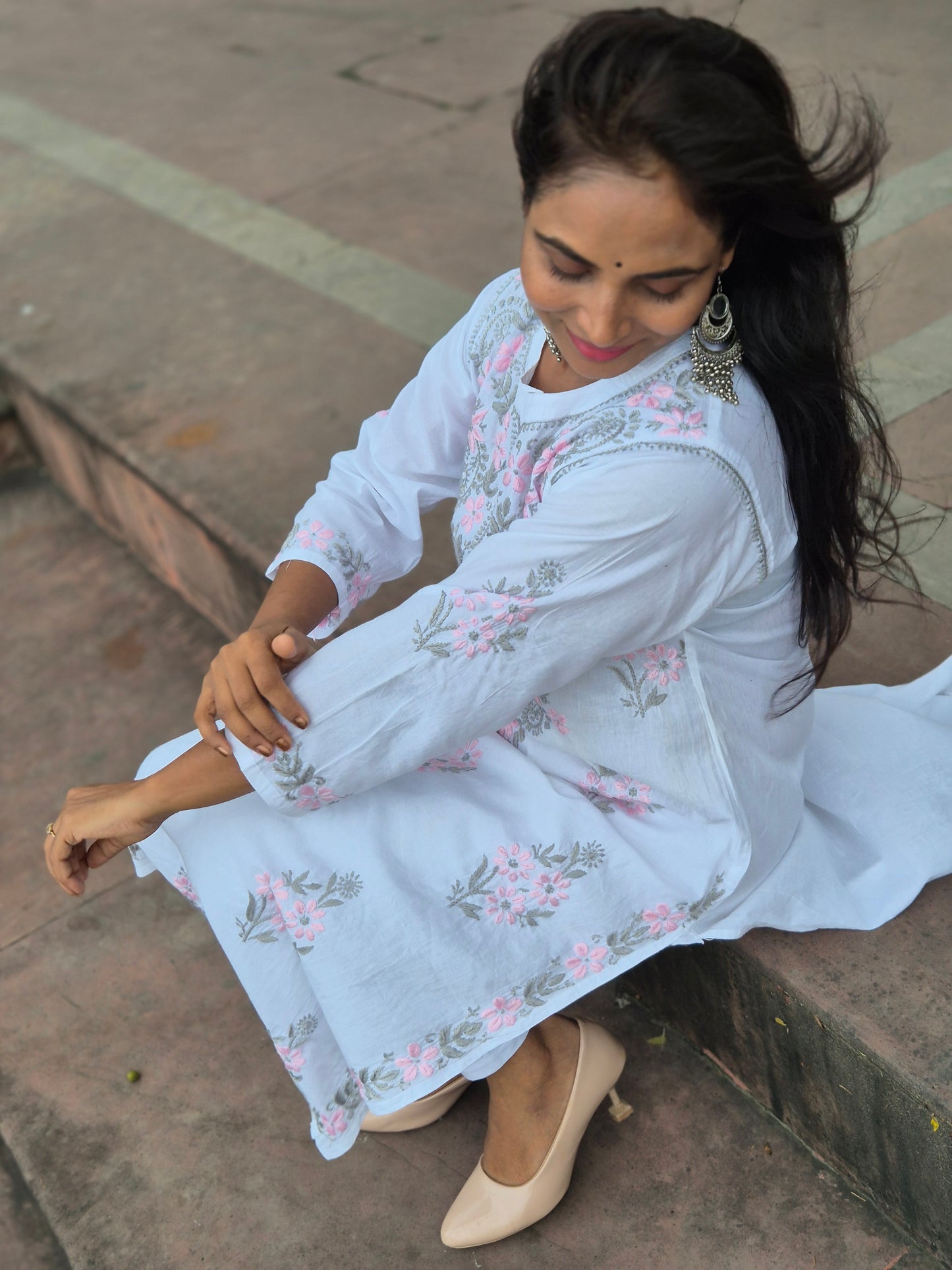 CHIKANKARI FABRIC COTTON KURTI